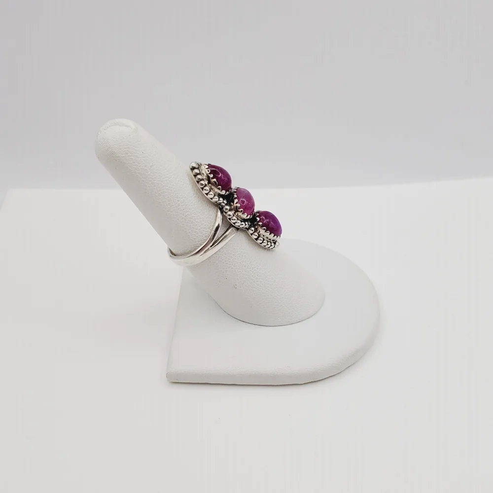 Pink Triple Gemstone 925 Sterling Silver Ring